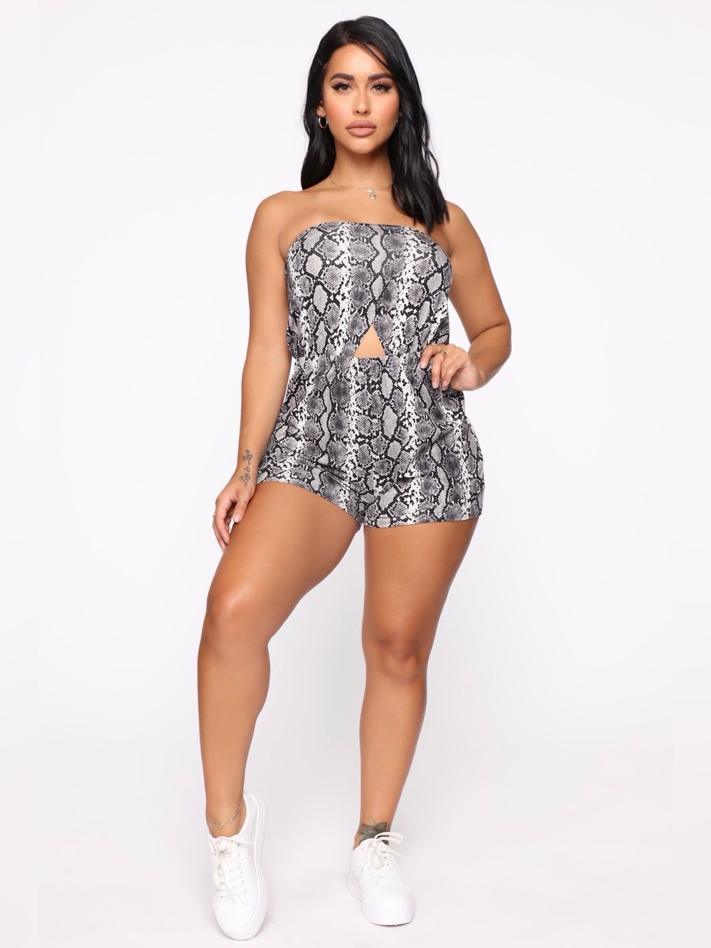 Fashion Nova Tube Romper - Grey Snake
